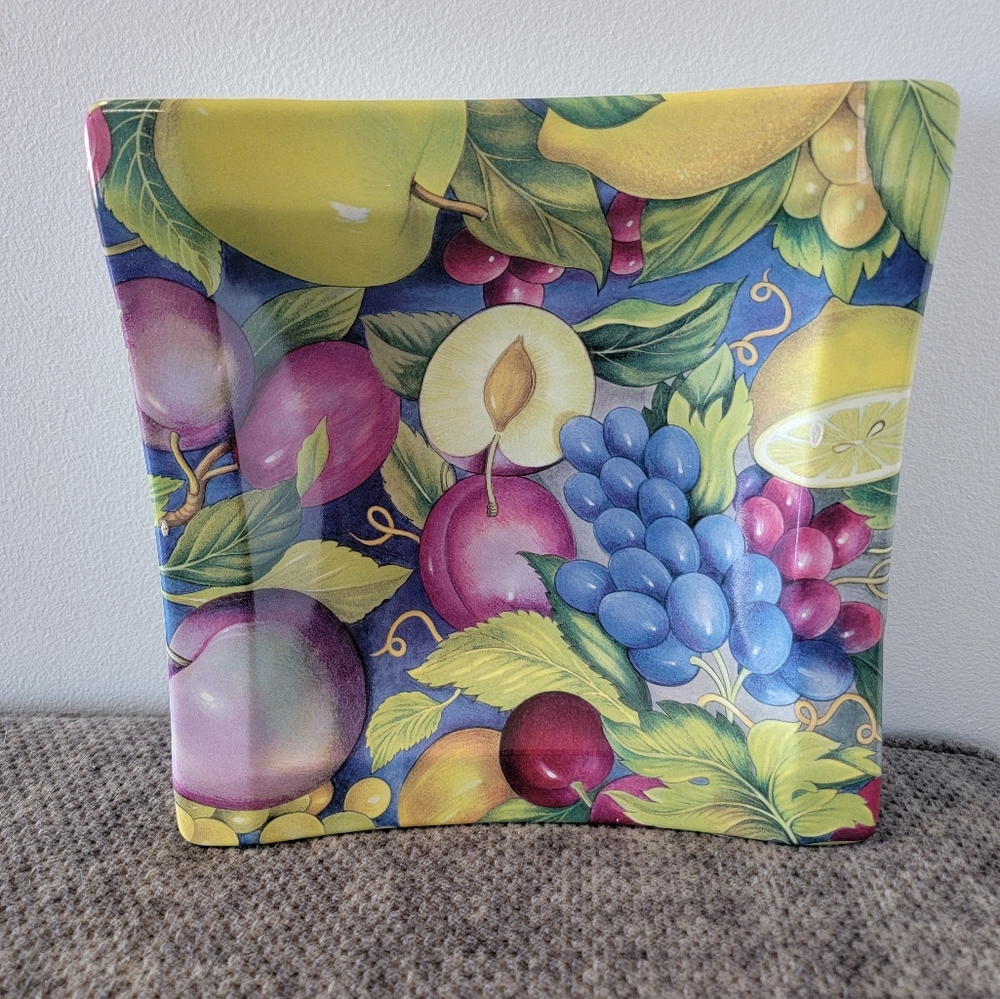 Ceramic Square Plate Platter/Server Fruit Chintz Made In Italy 10".